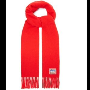 Acne Studios Bla Konst pilled bright red orange fringe scarf